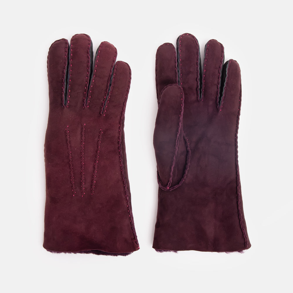 burgundy shearling gloves