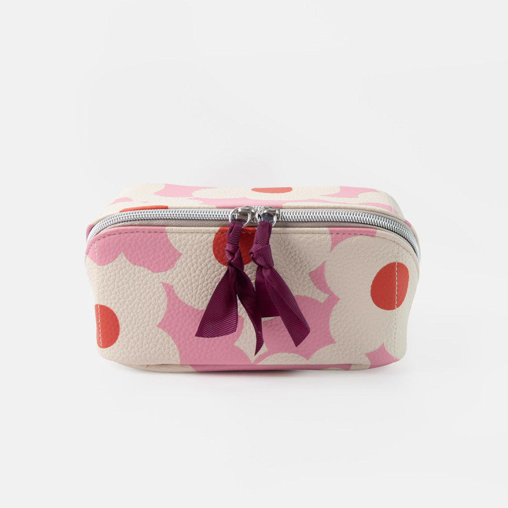 pink & white flower print flat lay wash bag