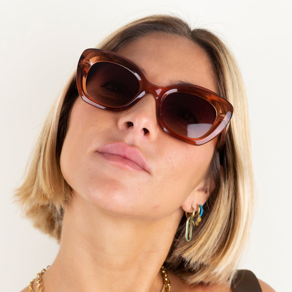 brown thick framed cat eye sunglasses, made by Charly therapy