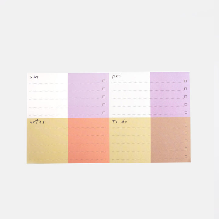 colour block desk pad with am, pm, notes and to do sections with tick boxes