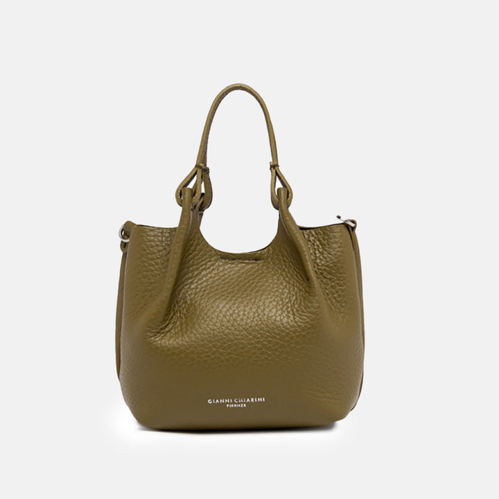 Moss Green Leather Dua Tote Bag, made in Italy by Gianni Chiarini