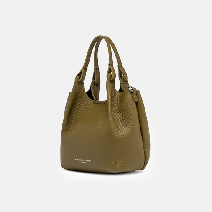 Moss Green Leather Dua Tote Bag, made in Italy by Gianni Chiarini