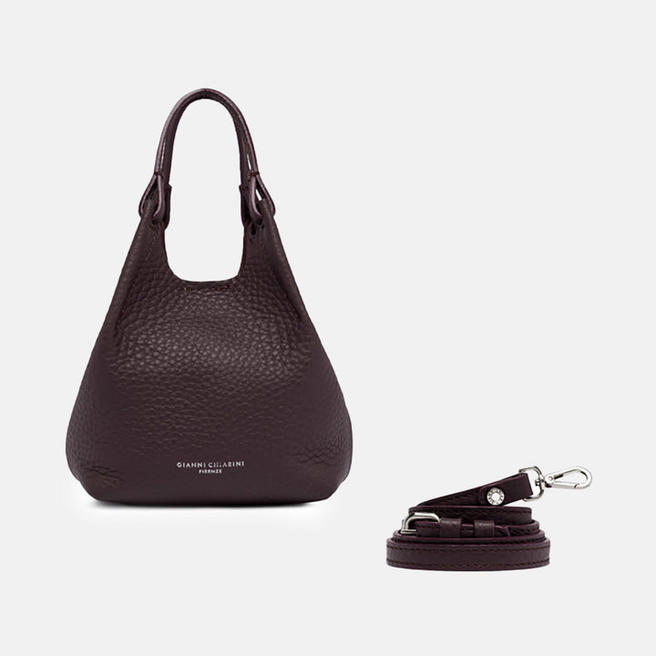 Plum Leather Dua Tote Bag, made in Italy by Gianni Chiarini