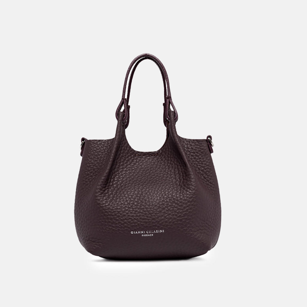 Plum Leather Dua Tote Bag, made in Italy by Gianni Chiarini