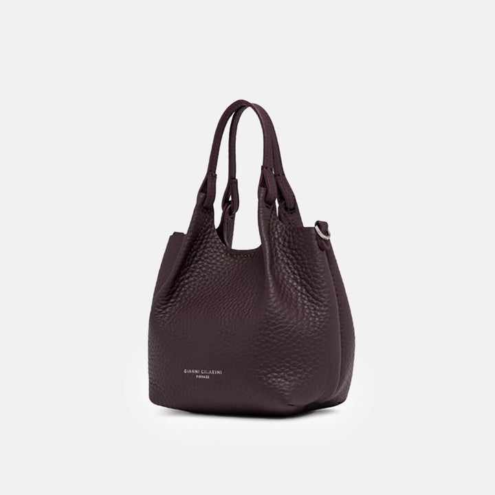 Plum Leather Dua Tote Bag, made in Italy by Gianni Chiarini