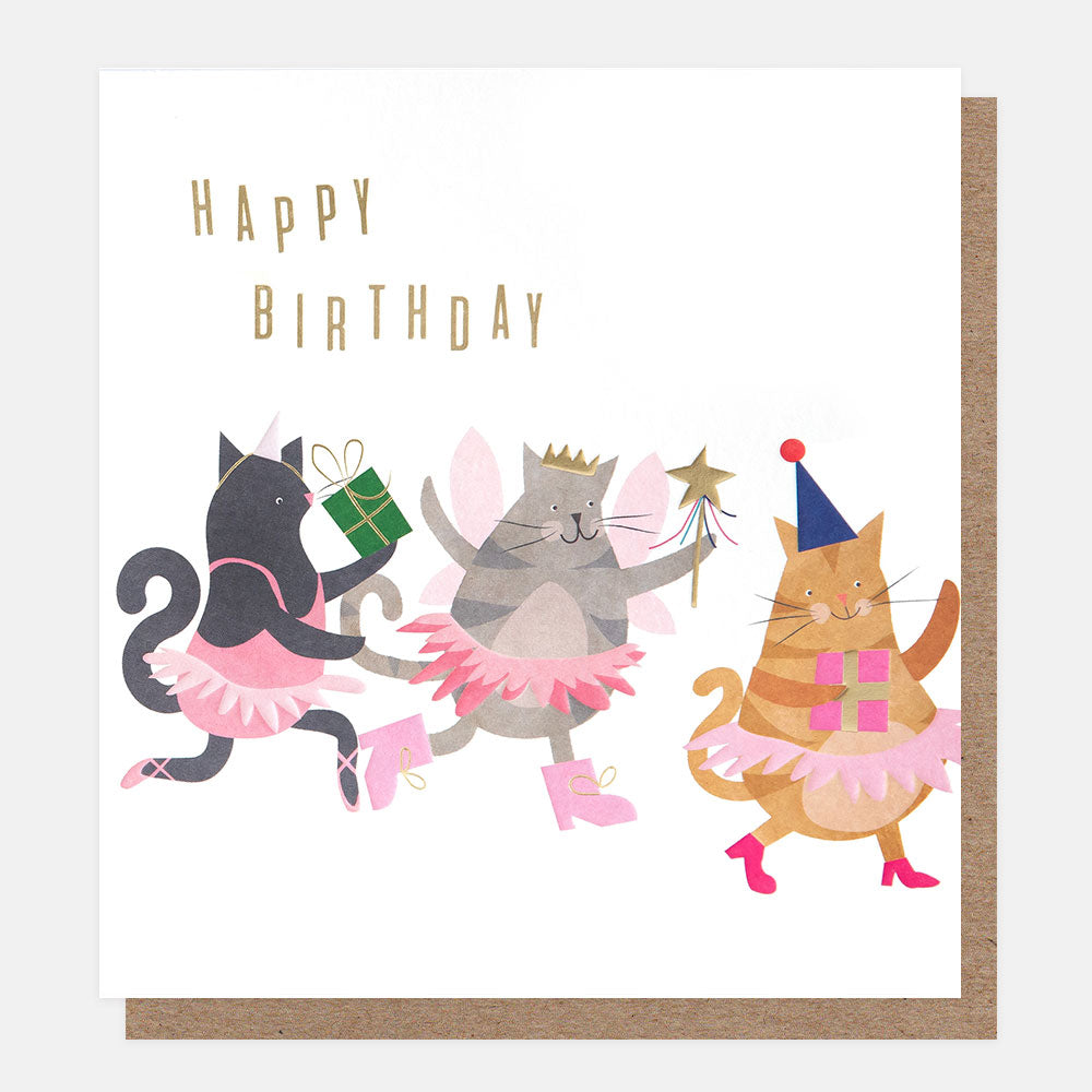 cats in pink tutus and hats happy birthday card