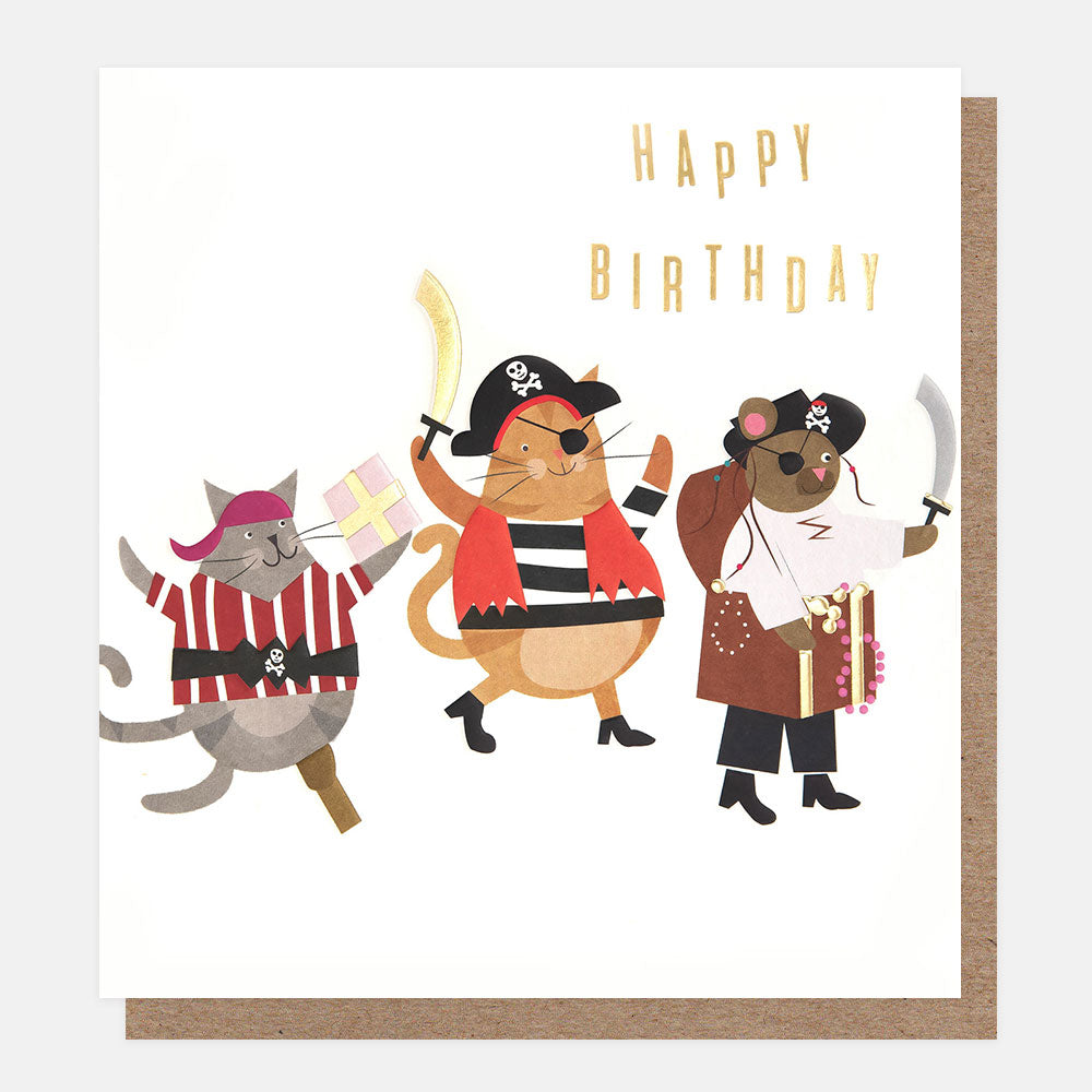 animals dress up in pirate fancy dress happy birthday card