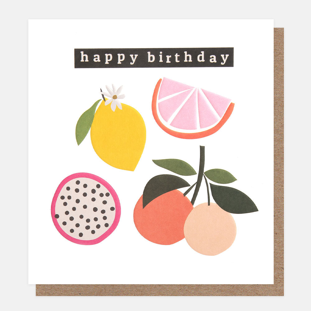 tropical & citrus fruits happy birthday card