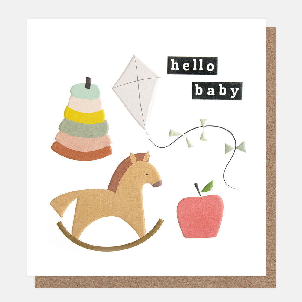 rocking horse and toys hello new baby card