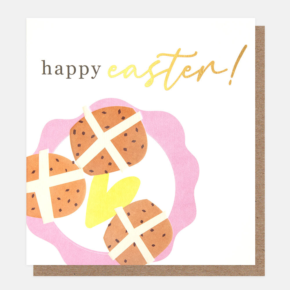 hot cross buns on a plate happy easter card