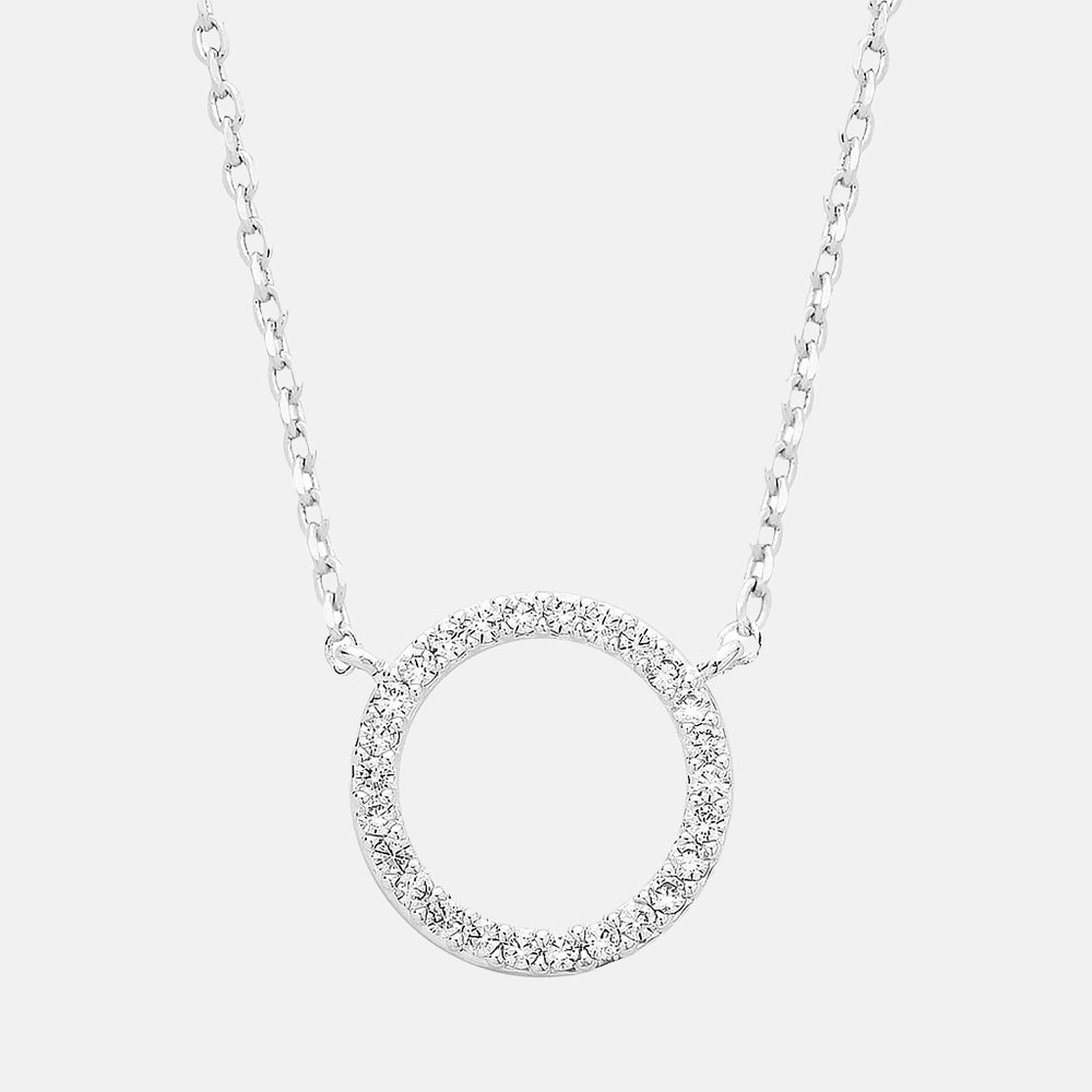 silver plated link necklace with cubic zirconia circle charm, made by Estella Bartlett