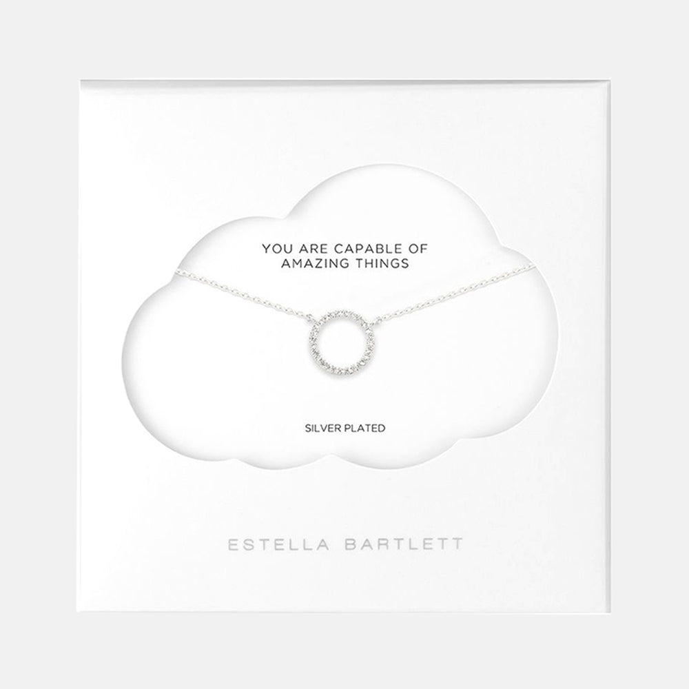 silver plated link necklace with cubic zirconia circle charm, made by Estella Bartlett