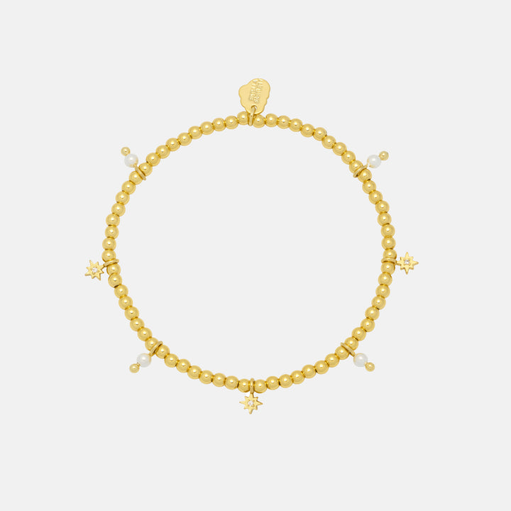 Gold Beaded Pearl & Star Bracelet