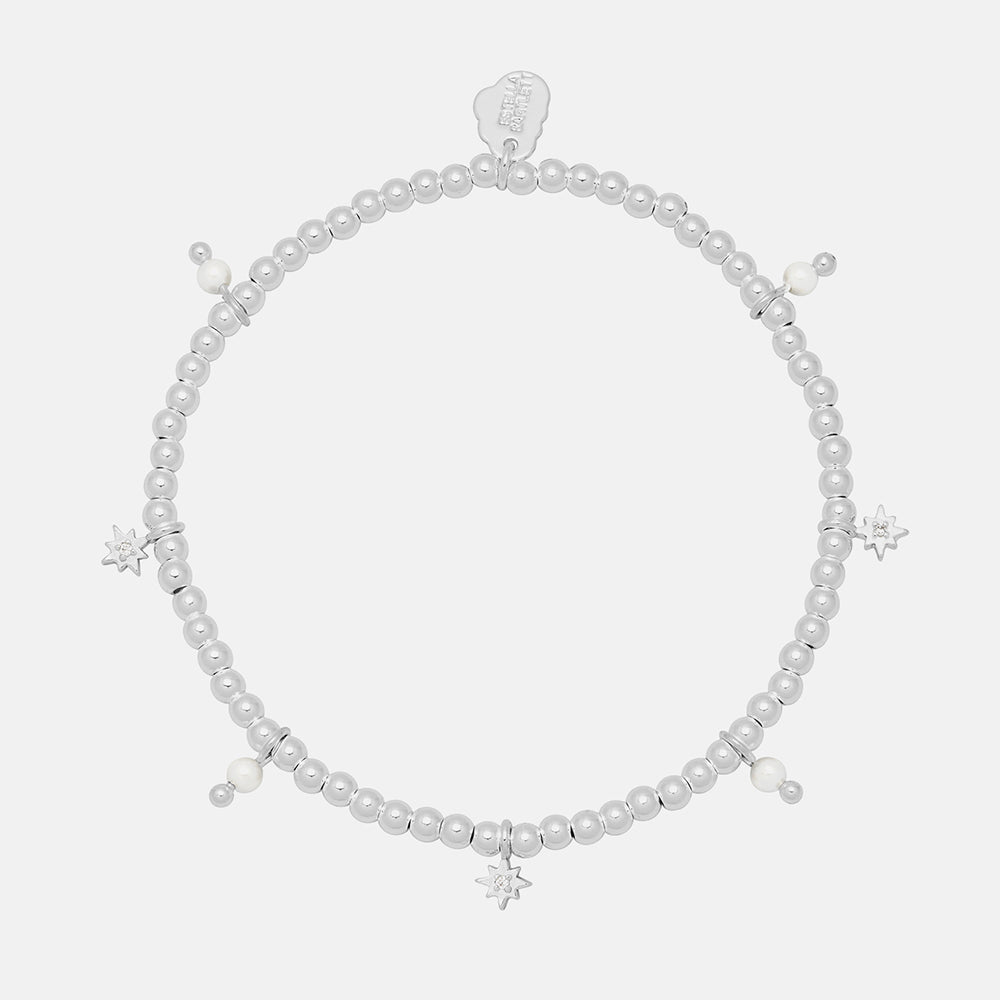 Silver Beaded Pearl & Star Bracelet