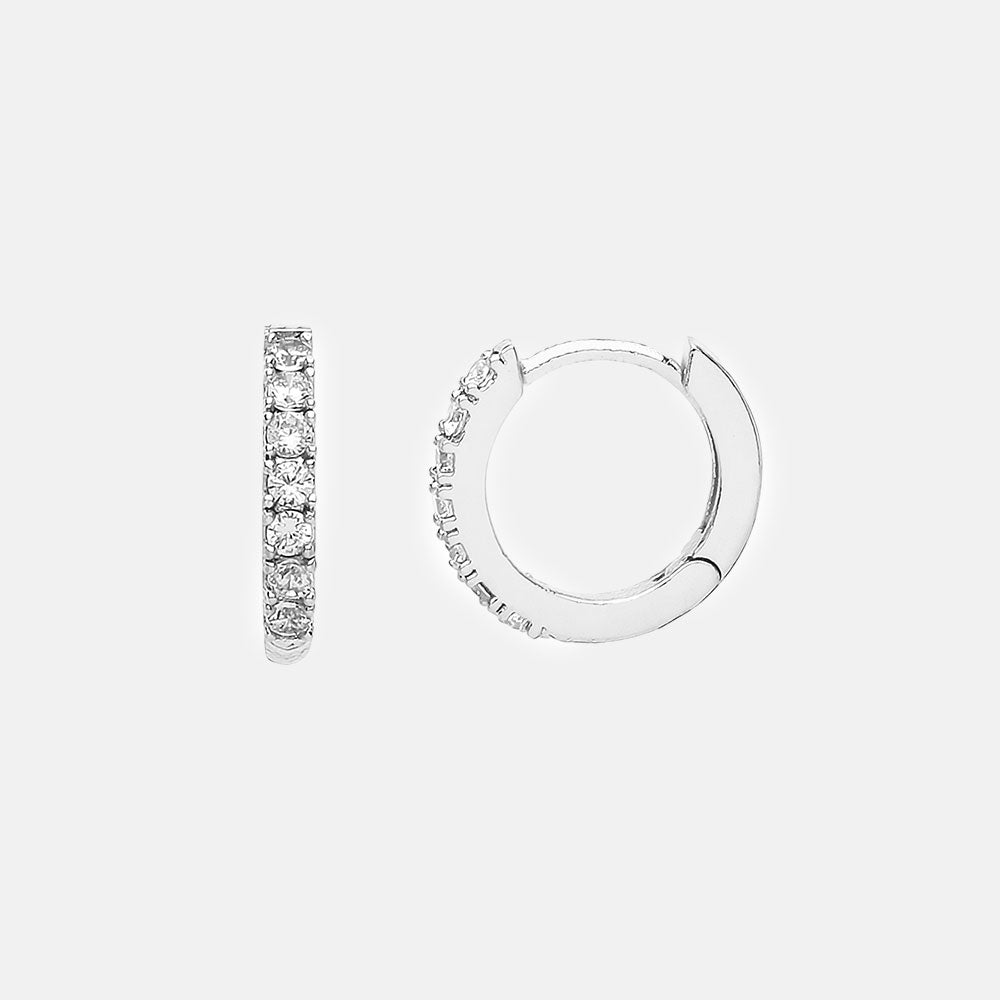 Silver Pave Hoop Earrings With White Cubic zirconia