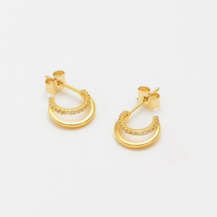 gold double hoop earrings with pave cubic zirconia, made by Estella Bartlett