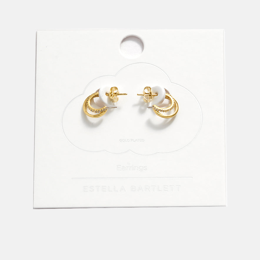 gold double hoop earrings with pave cubic zirconia, made by Estella Bartlett