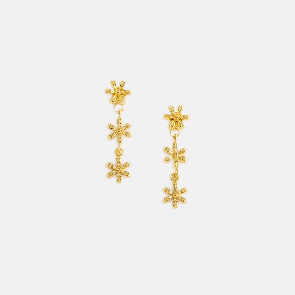 gold plated flower trio drop earrings by Estella Bartlett