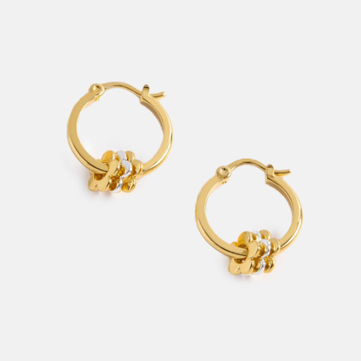 gold plated thin hoop earrings with 3 flower charms