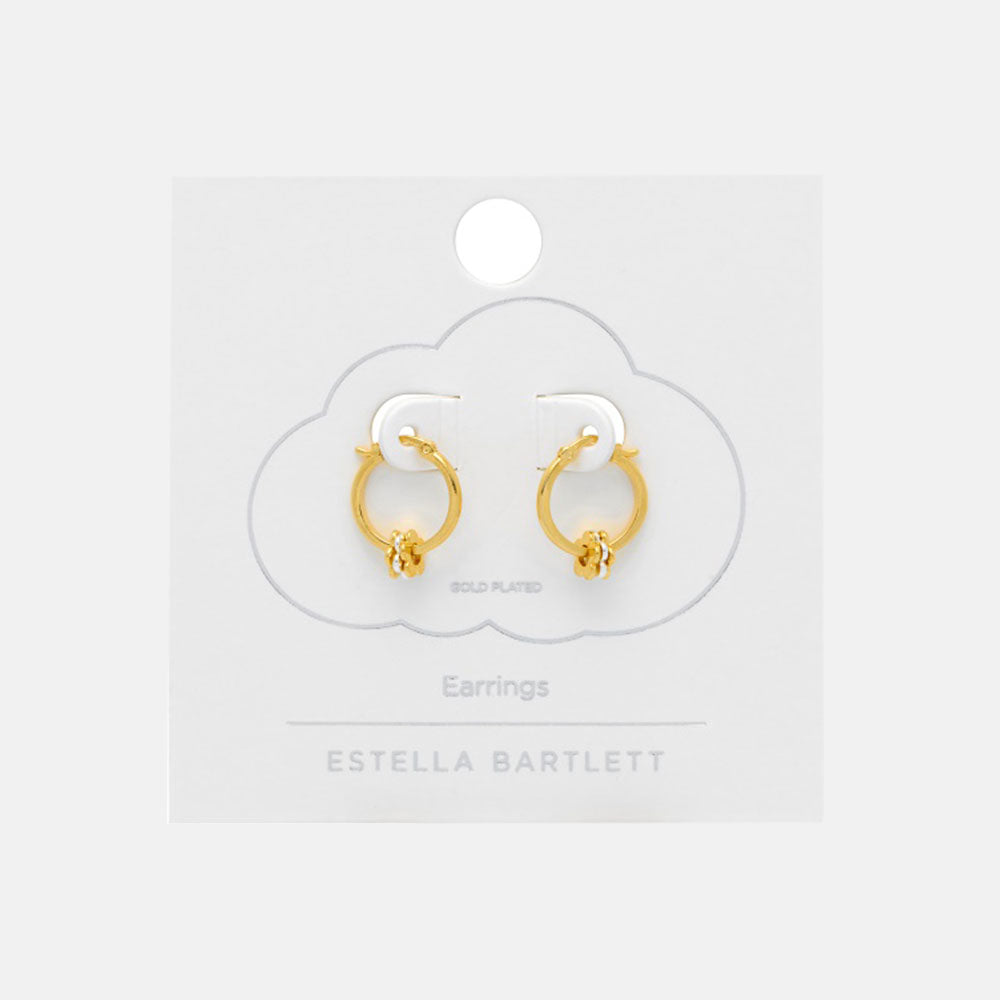 gold plated thin hoop earrings with 3 flower charms