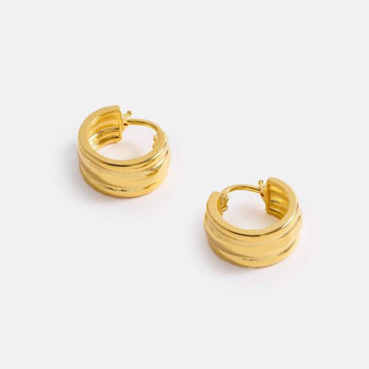 gold plated chunky ridged hoop earrings