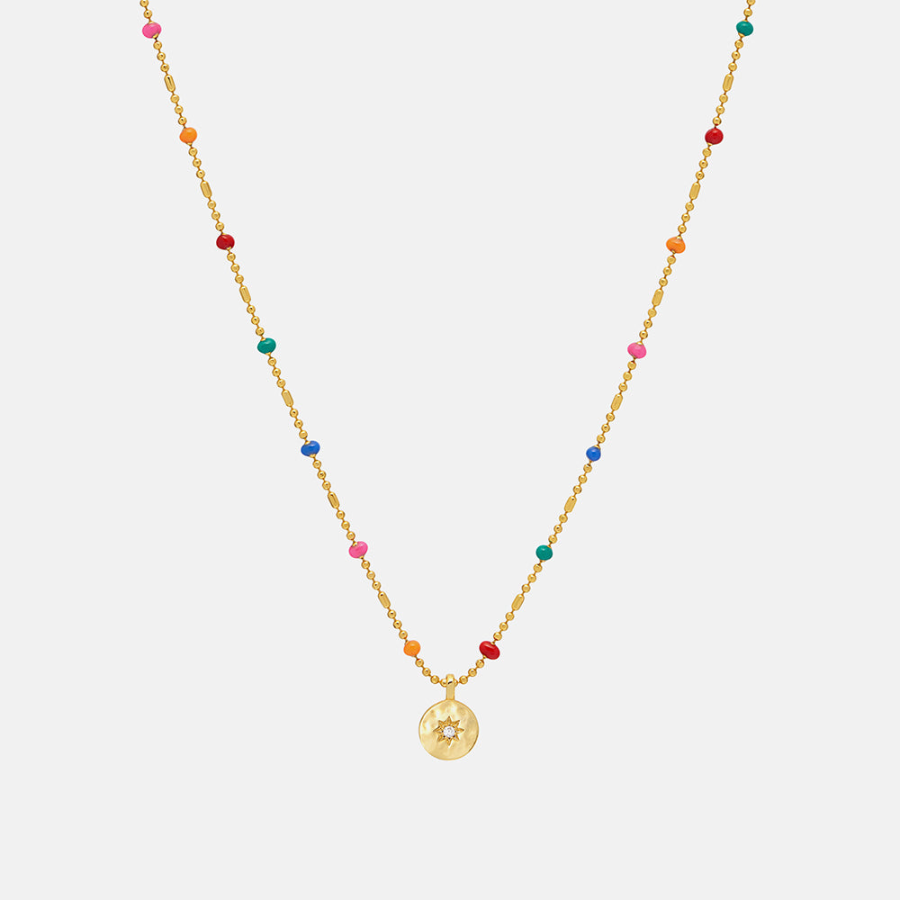 Gold Plated Rainbow Beaded Pendant Necklace