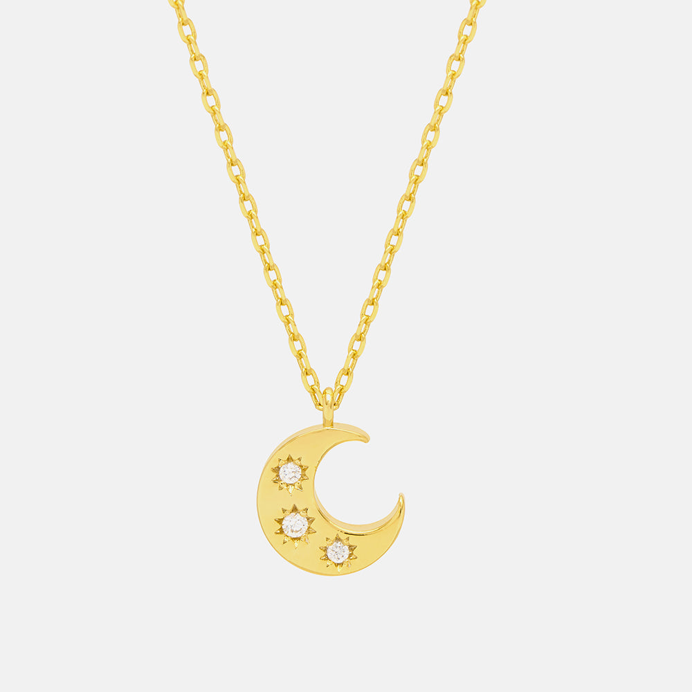 Gold Three Stone Moon Necklace