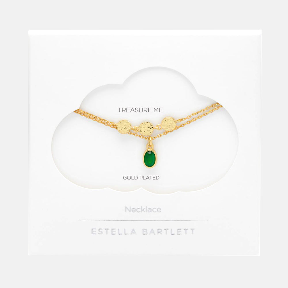 gold plated duo necklace with three hammered discs and green onyx stone charm, made by Estella Bartlett