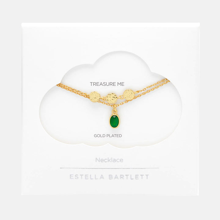 gold plated duo necklace with three hammered discs and green onyx stone charm, made by Estella Bartlett