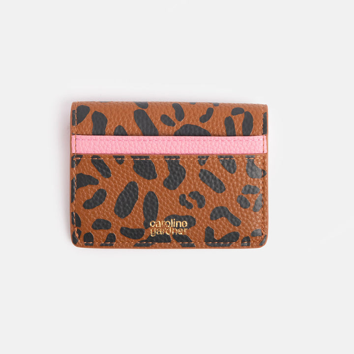 brown leopard print card holder purse