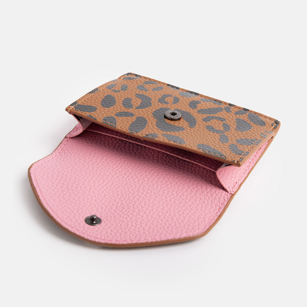 brown leopard print card holder purse