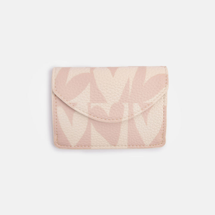 leather look PU envelope card holder purse with pink hearts print design, 3 card slots and internal pocket