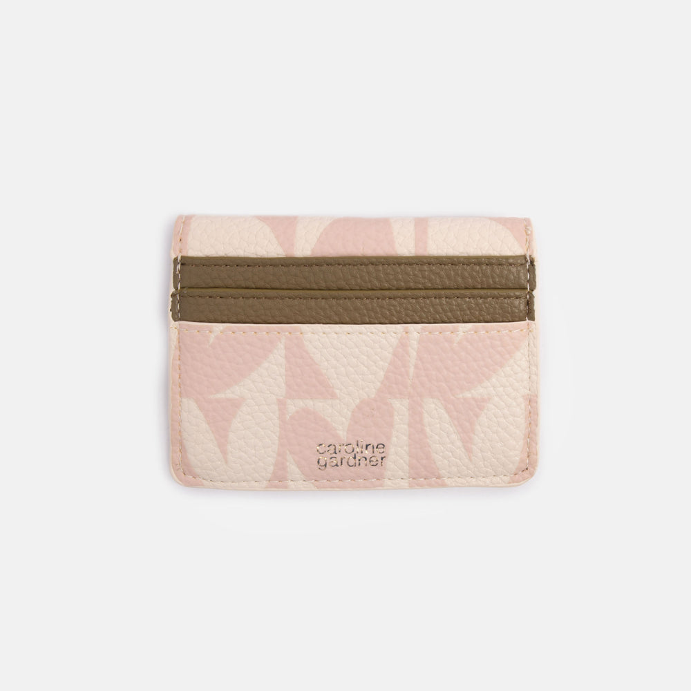 leather look PU envelope card holder purse with pink hearts print design, 3 card slots and internal pocket