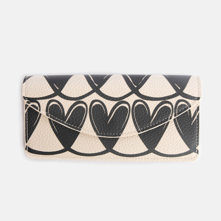 long envelope purse with monochrome looped hearts design