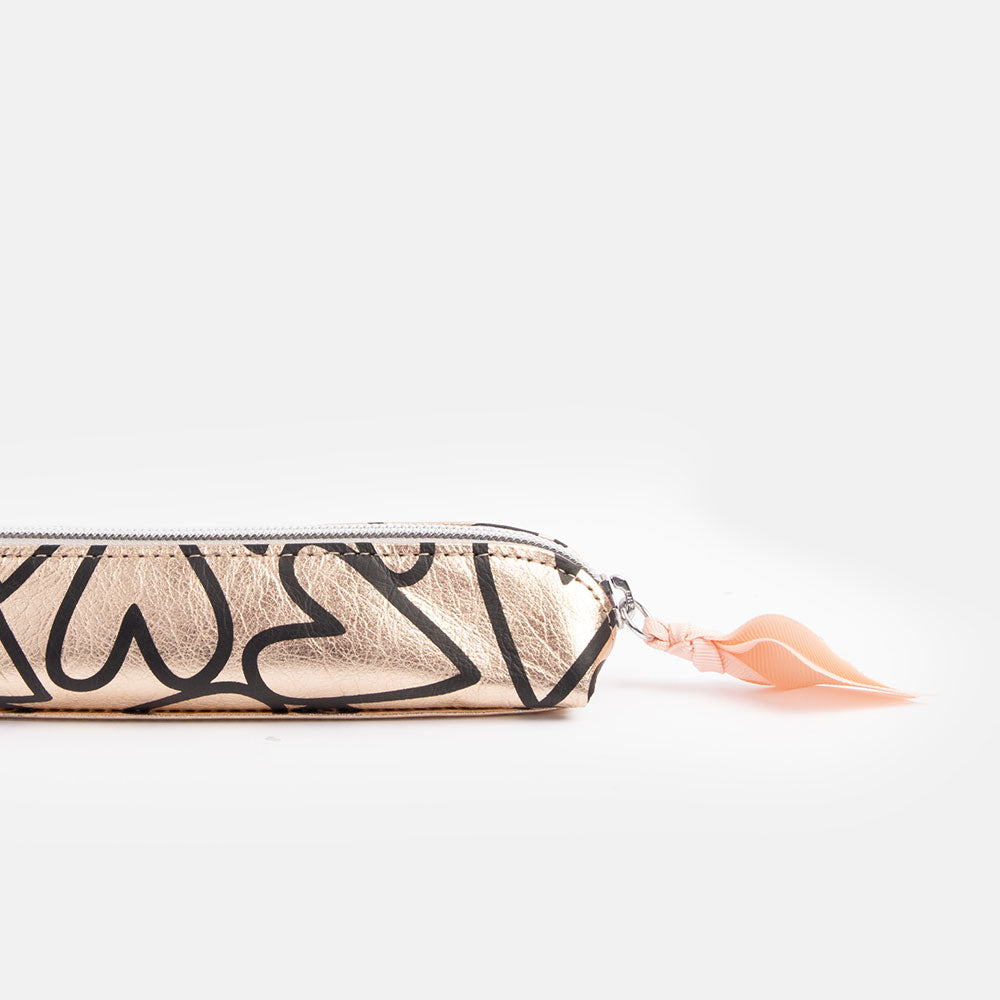 rose gold hearts print design slim pencil case