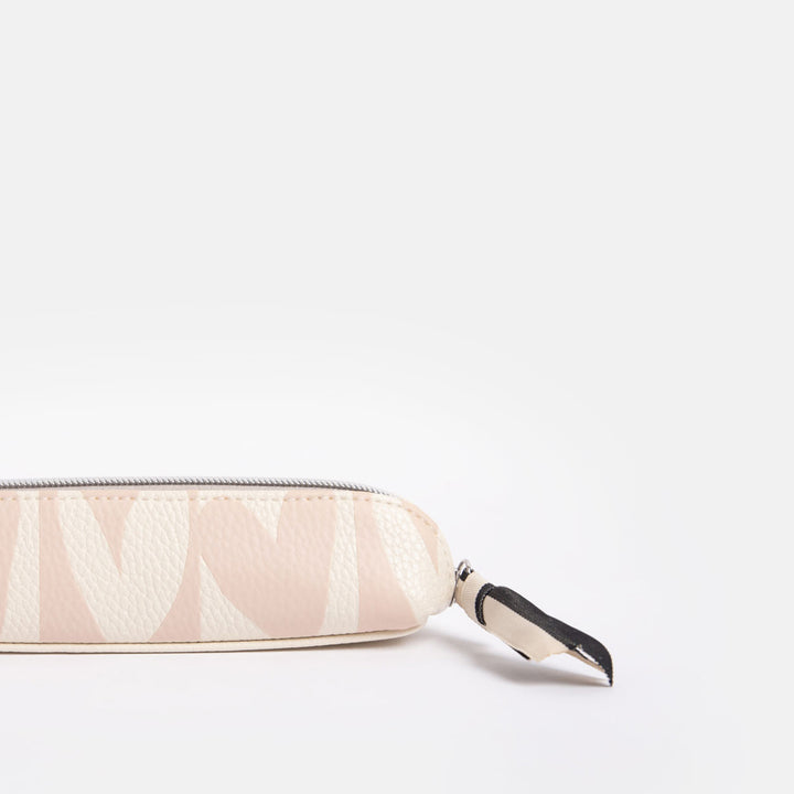 pink checked hearts print slim pencil case with striped lining