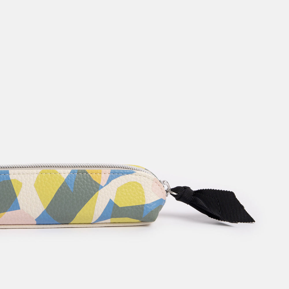 leather look PU slim pencil case in colourful confetti hearts design