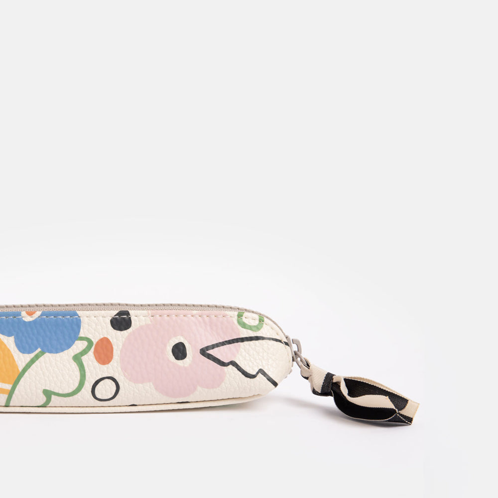 leather look PU slim pencil case in colourful abstract botanicals design