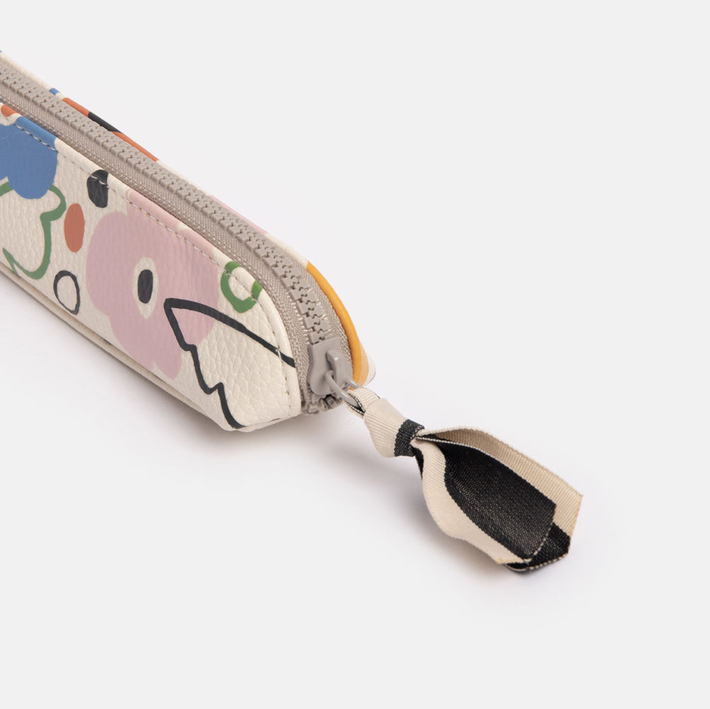 leather look PU slim pencil case in colourful abstract botanicals design