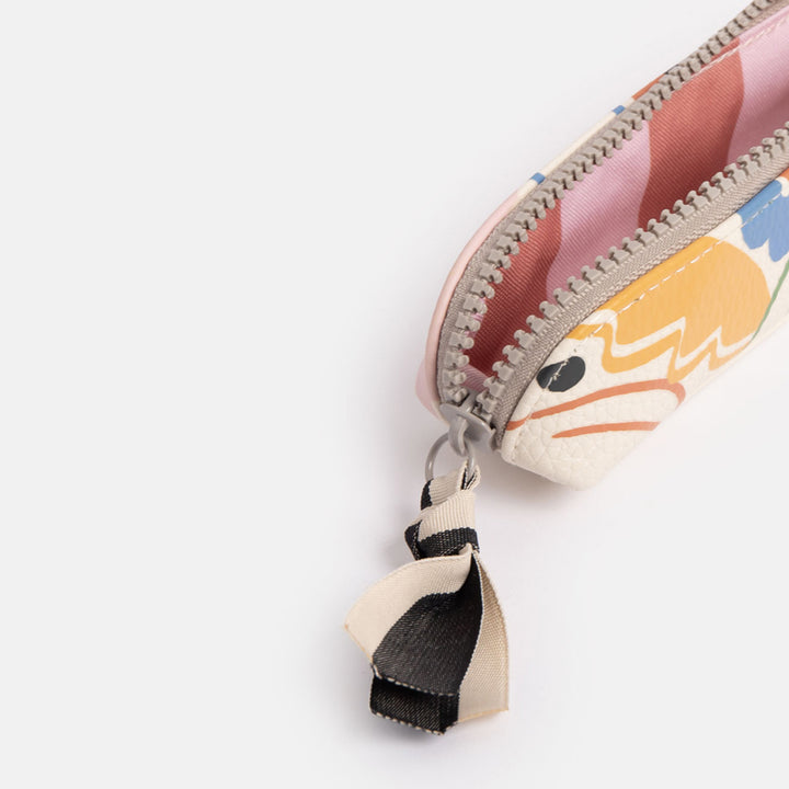 leather look PU slim pencil case in colourful abstract botanicals design