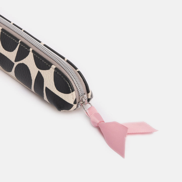 leather look PU slim pencil case in monochrome abstract geometric shapes design