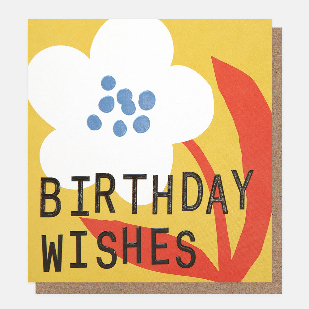Birthday card with colorful design and 'Birthday Wishes' text on a yellow background