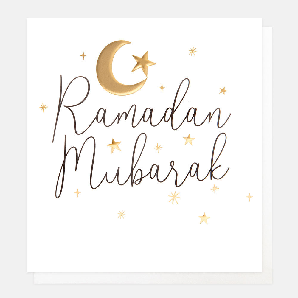 gold moon & stars ramadan mubarak card