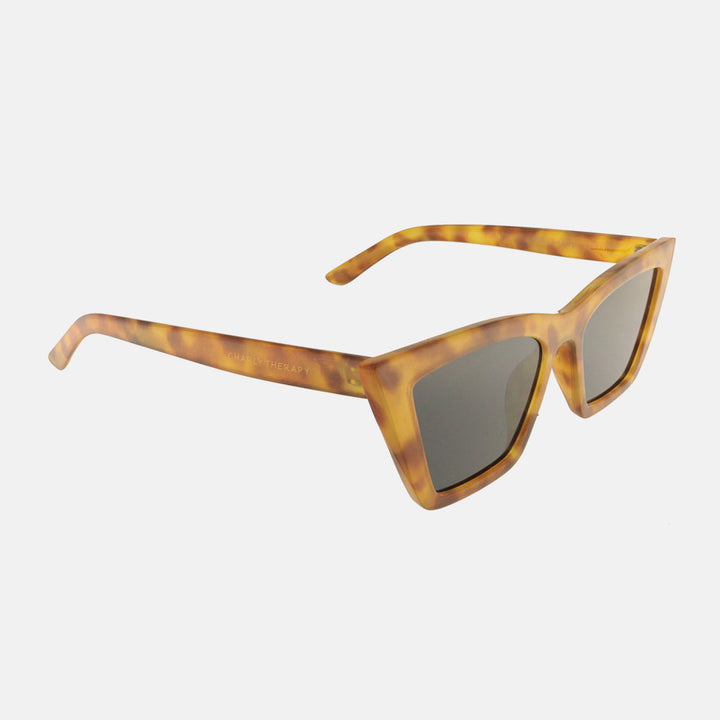 honey tortoiseshell sqaure edge sunglasses with grey uv protective lenses