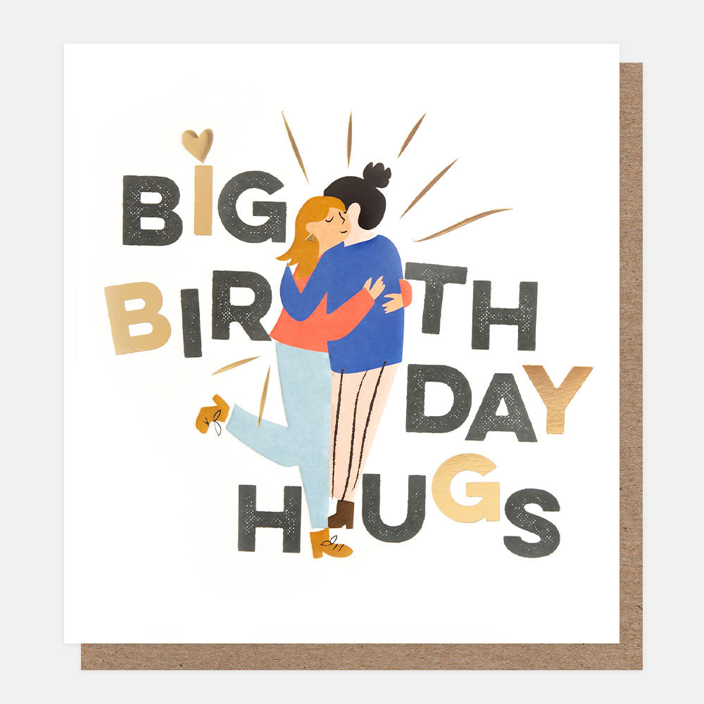 friends hugging 'big birthday hugs' card