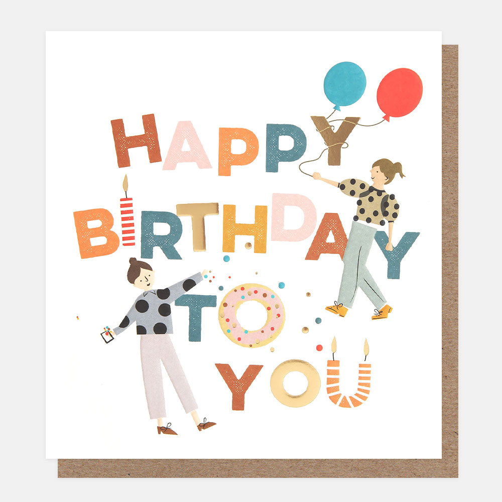 party friends with balloons happy birthday to you card