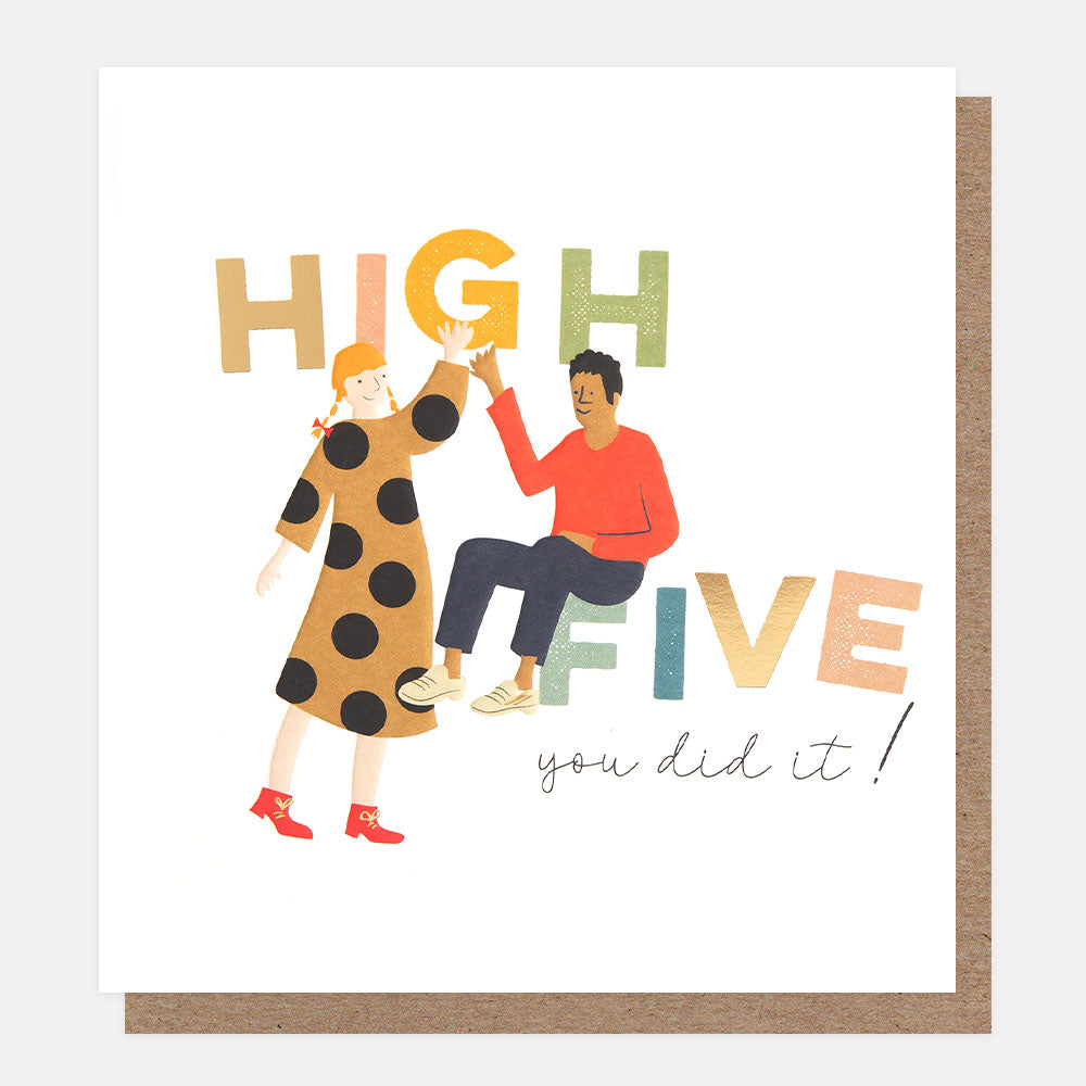 high fiving friends you did it congratulations card