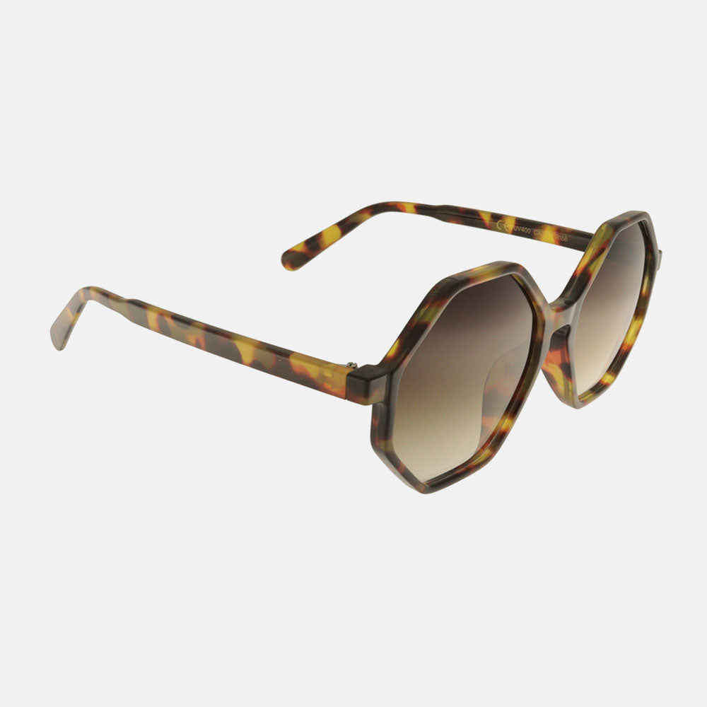 tortoiseshell hexagonal sunglasses with brown gradient uv protective lenses
