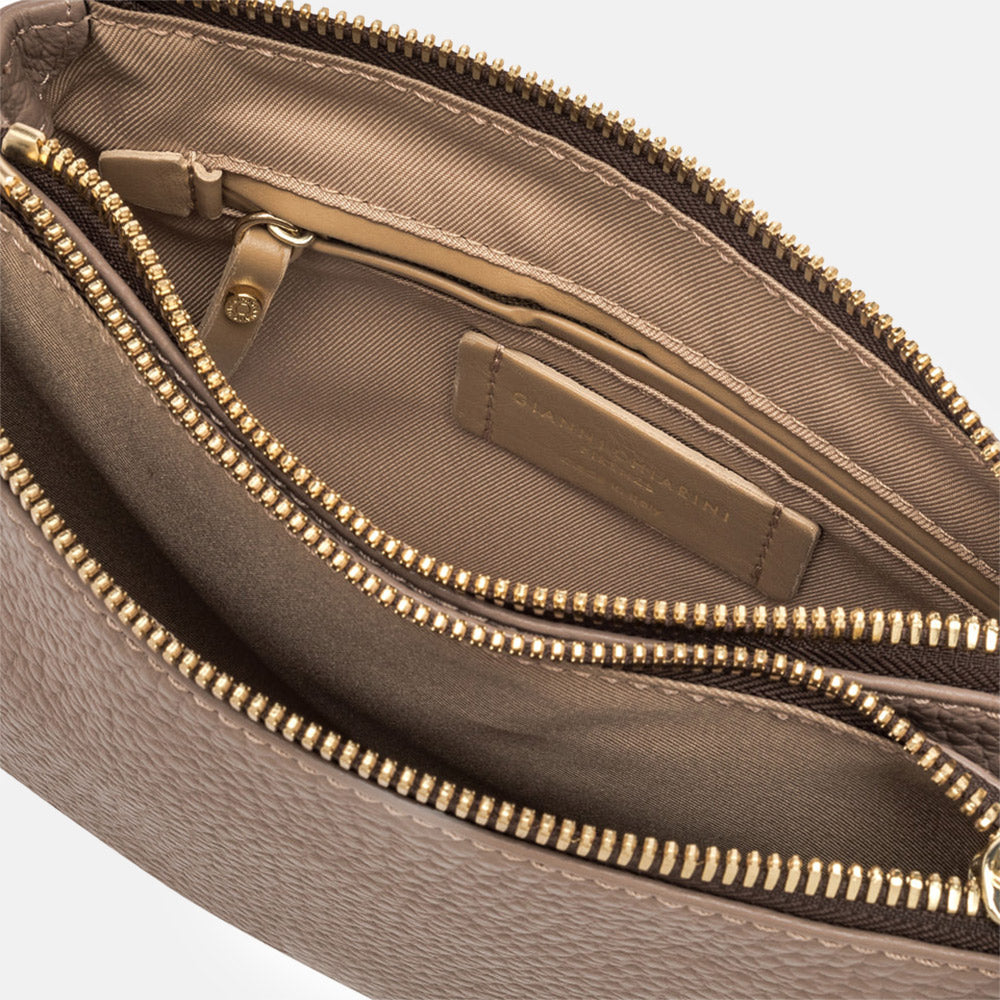 dove grey leather Frida crossbody bag, made in Italy by Gianni Chiarini