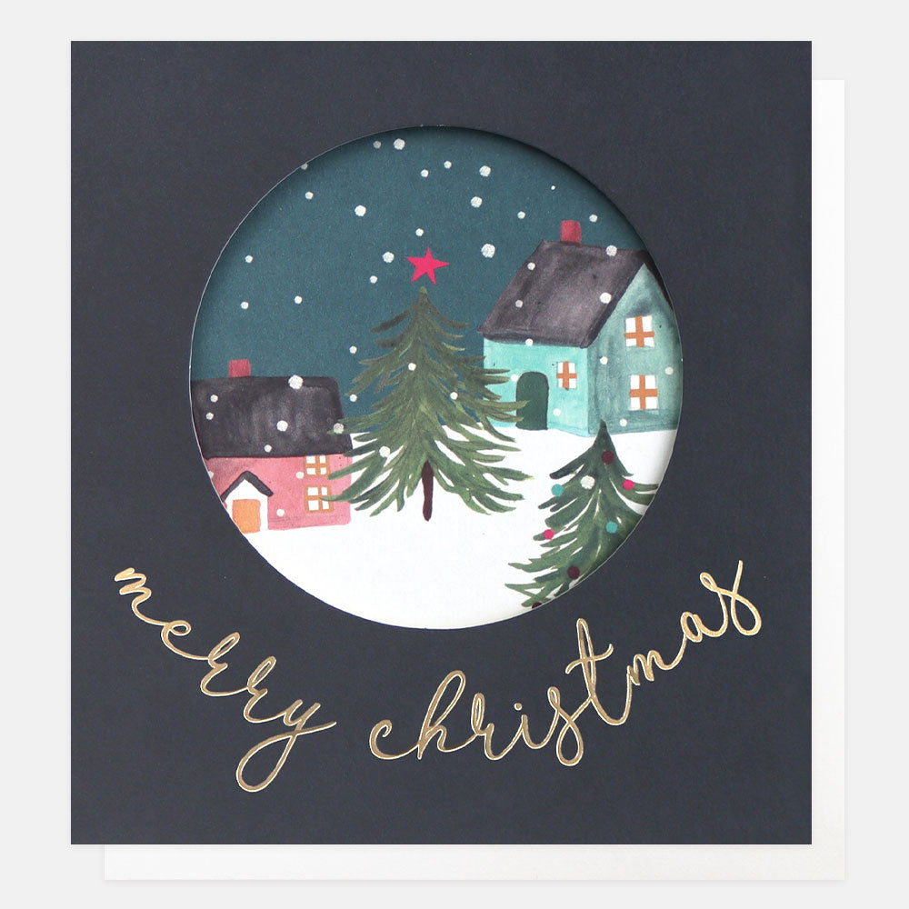 snowy scene cut out large christmas card